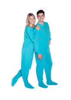 Jersey Knit Adult Footed Pajamas in Turquoise
